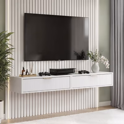Set mobilier TV suspendat Velvet White Gold